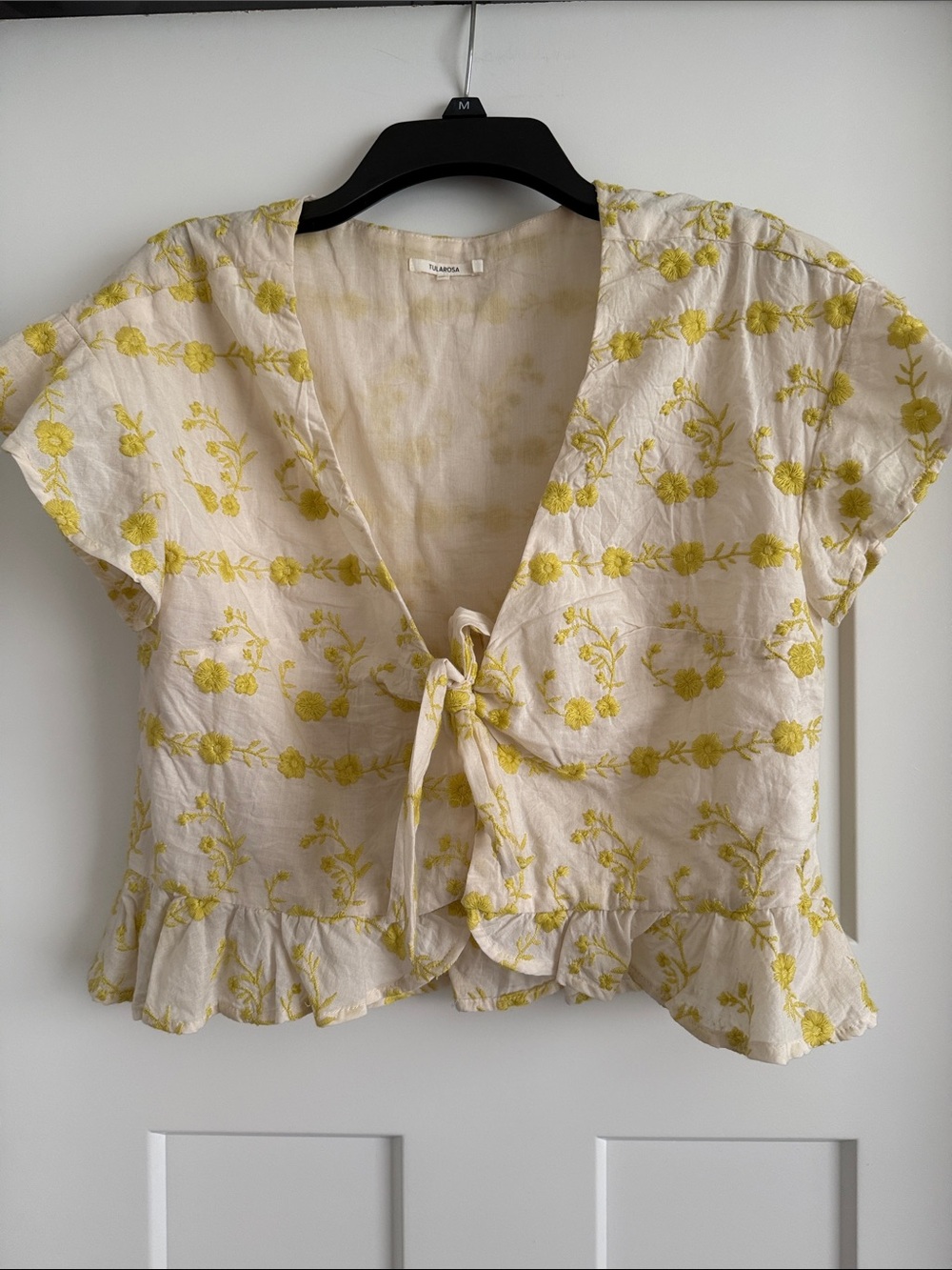 Tularosa peplum tie front embroidered blouse